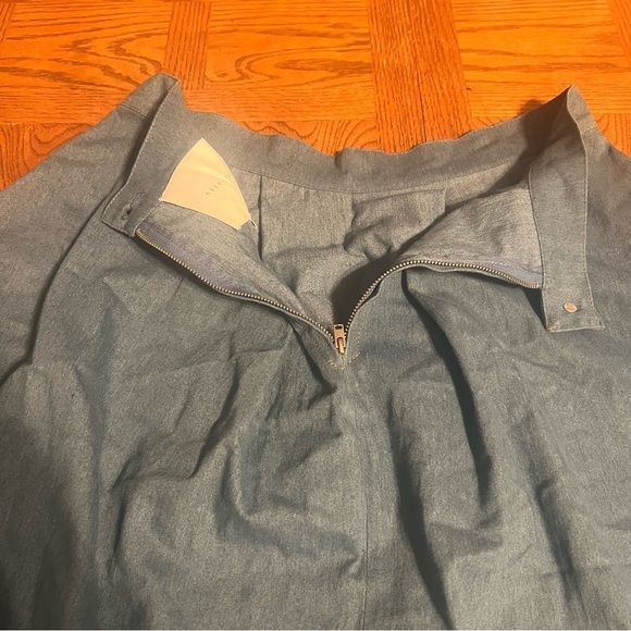 Naya Rea A-Line Pleated Denim Midi Skirt Sz UK 14 or US 10 High Waist Flowy Chic - Picture 15 of 16